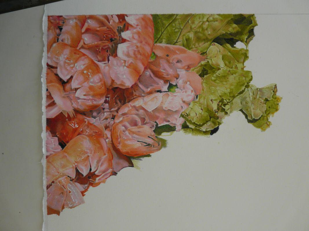 Langoustines (in progress 3), colored pencils