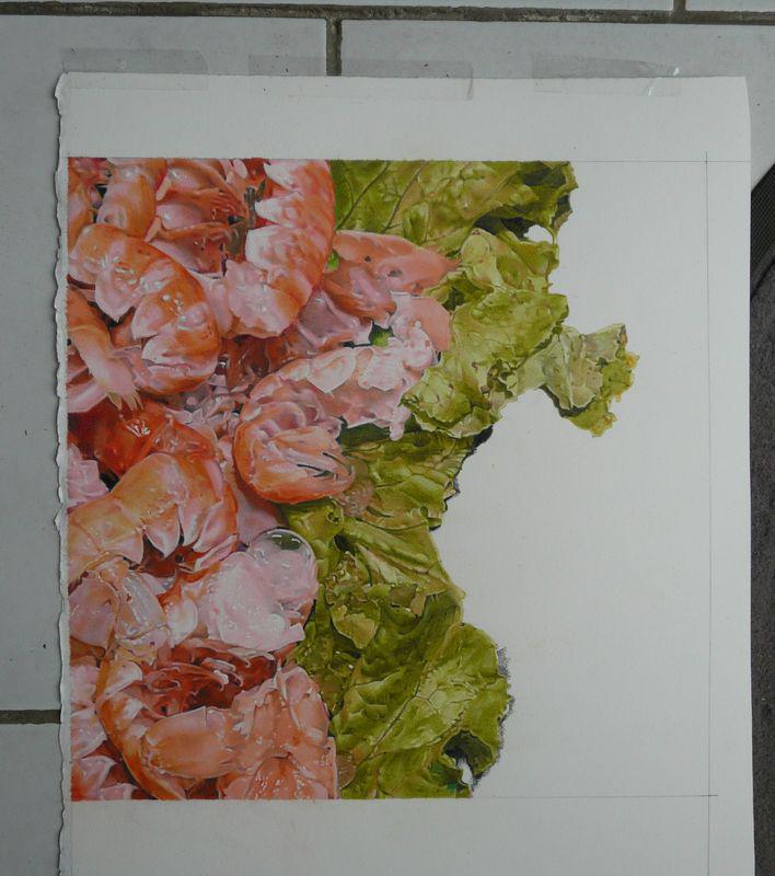 Langoustines (in progress 4), colored pencils