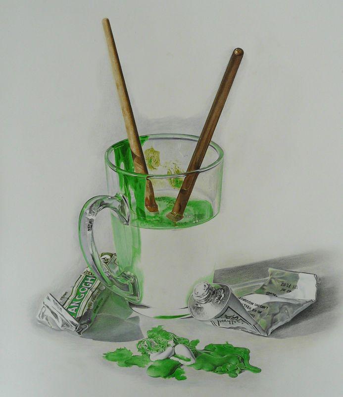 Cup &#38; brushes (in progress 5), colored pencils