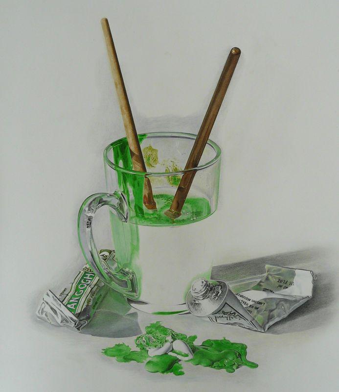 Cup &#38; brushes (in progress 5), colored pencils