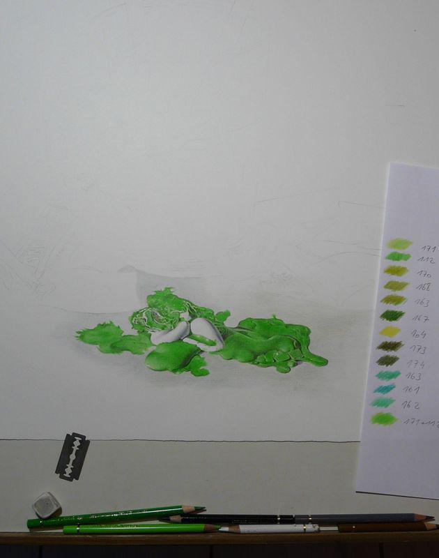 Cup &#38; brushes (in progress 2), colored pencils