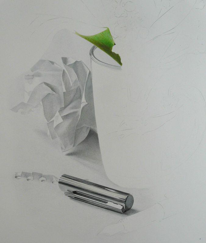 Cup &#38; lily of the valley (in progress 2), colored pencils