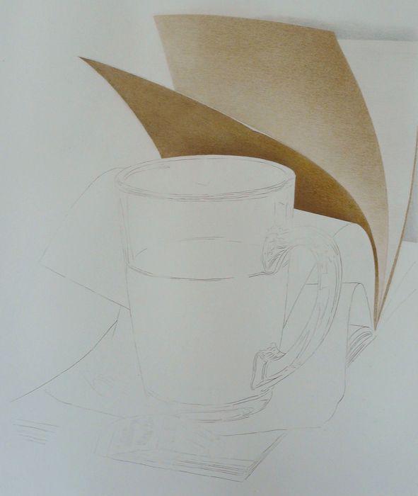 Cup &#38; wind (in progress 1), colored pencils
