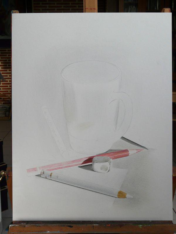 Cup &#38; pencils (in progress 1), colored pencils