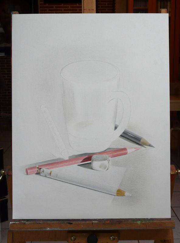 Cup &#38; pencils (in progress 3), colored pencils
