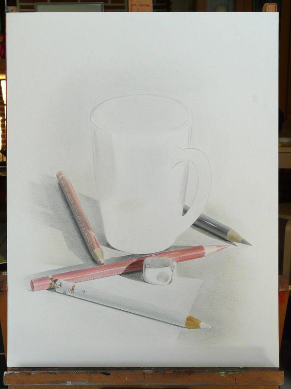 Cup &#38; pencils (in progress 4), colored pencils